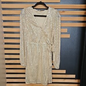 Vine & Love Shimmering Gold Sequin Party Dress Size S-L New Nwt